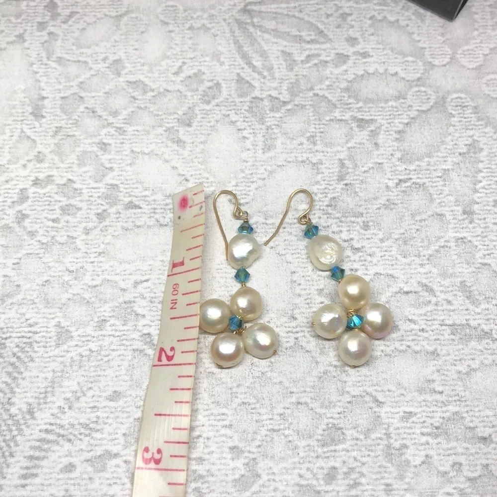 Artisan 14k GF genuine cultured pearl and crystals statement earrings dangle